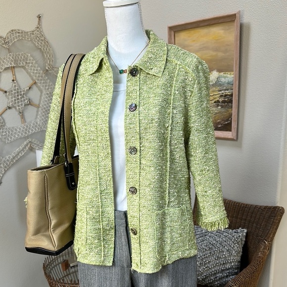 Cynthia Max Vintage Chartreuse Green cropped Blazer Jacket - Picture 1 of 9